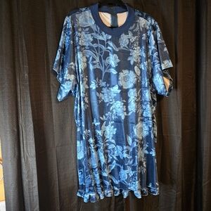 Floral Blue Velvet Dress Size XL